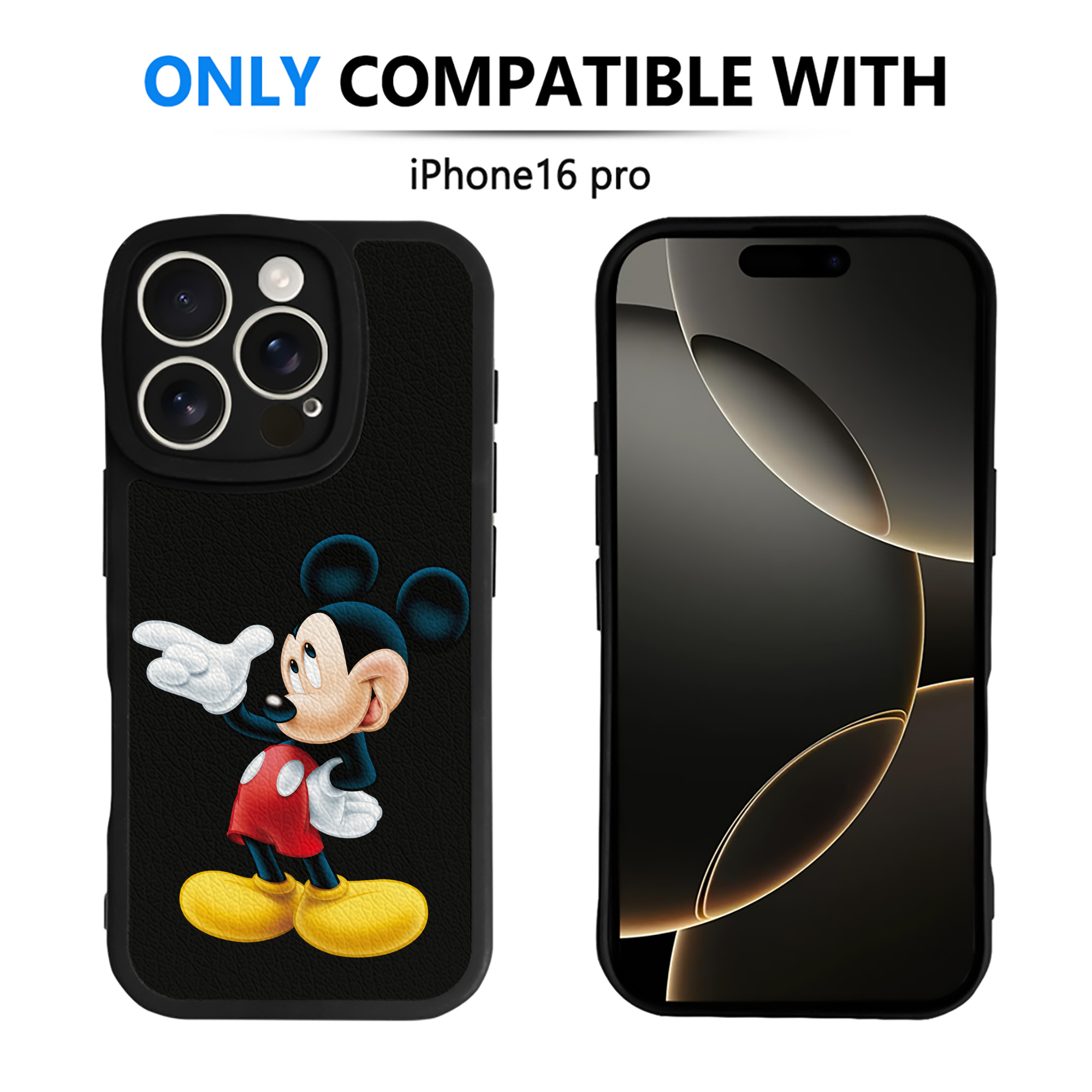 （画像用） ミッキーマウス Mickey Mouse 【iPhone 16シリーズ対応】シリコンスマホケース（レザー調） 材質：シリコン